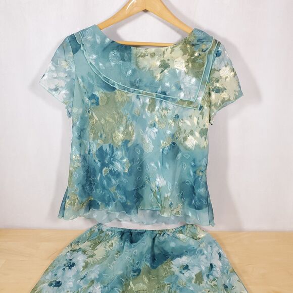 Vtg Fairy Floral 2 Piece Top & Skirt Set Sz 14P Petites Miss Dorby Earthy Elf - Picture 2 of 15